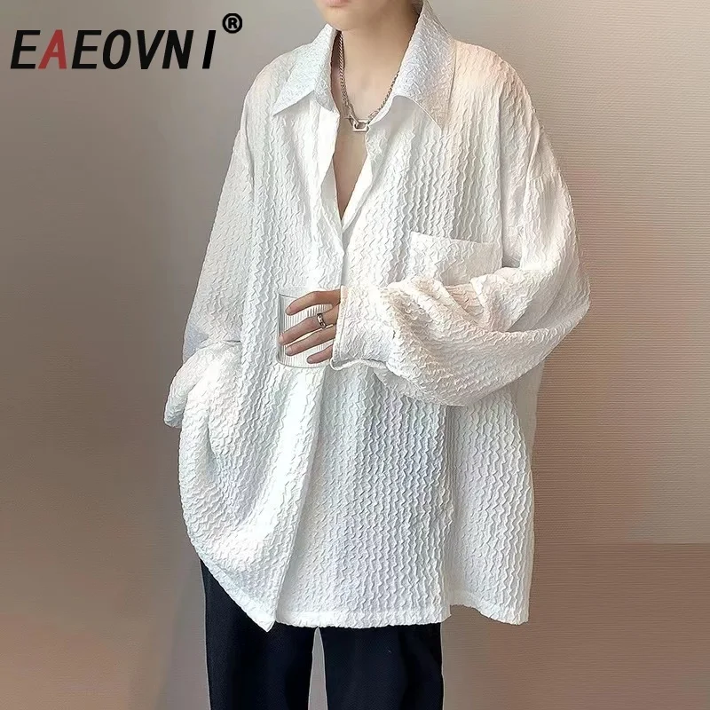 

EAEOVNI, белая универсальная свободная блузка, рубашка, женские топы с длинными рукавами и складками с лацканами, модная осенняя новая одежда 2025 года