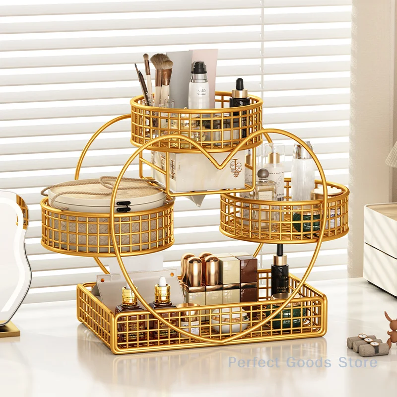 1pc Varnished Metal Cosmetic Organizer Lightweight No-Installation Makeup Storage Rack Modern Vanity Countertop Shelf