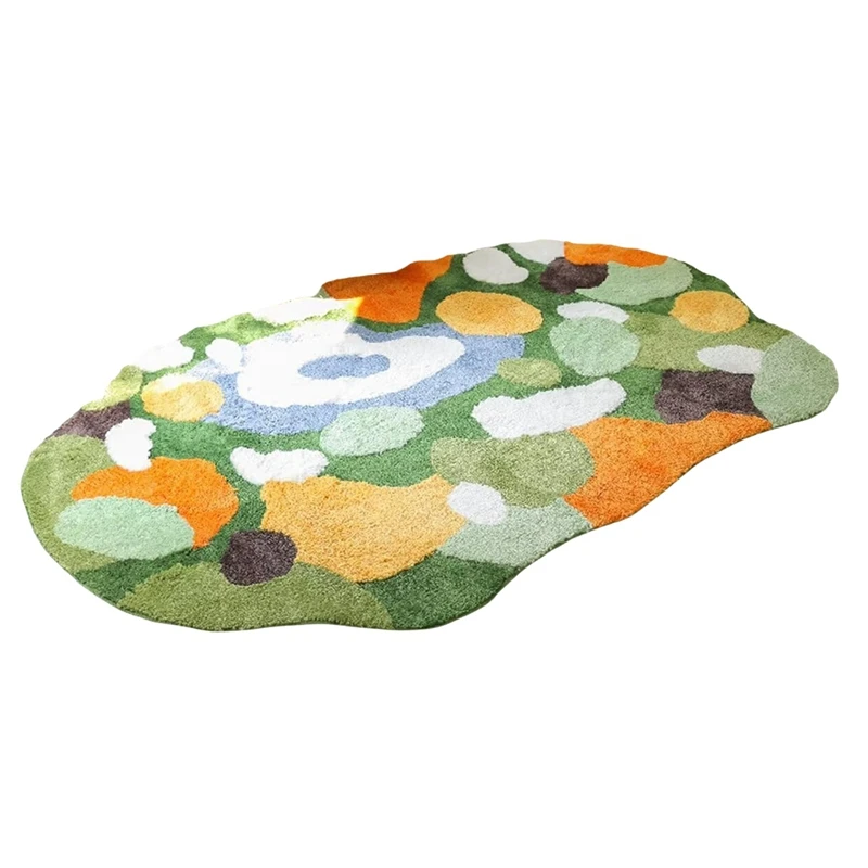 Irregular Green And Yellow Moss Carpet, Grass Moss Carpet Bedroom Kitchen Laundry Room Non-Slip Floor Mat