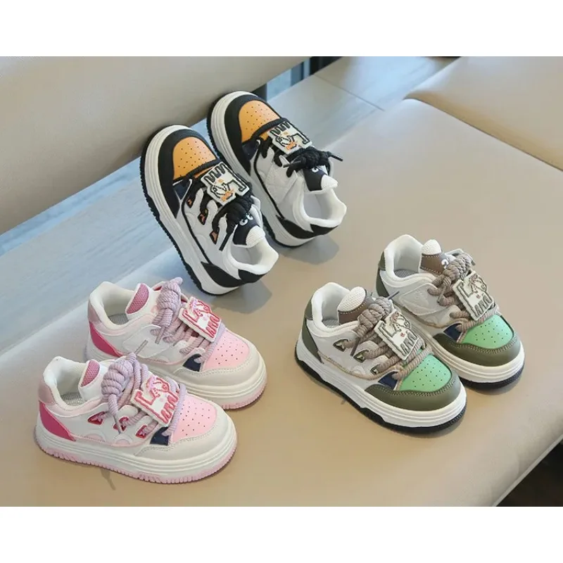 

Children Spring Casual Thicken Soft Soled Shoes Autumn Girls Cartoon Animals Fashion Sneaker Boys Board Light Front Lacing Shoes