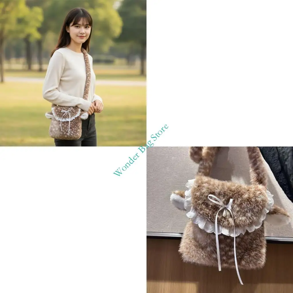 

H3CB Женская плюшевая сумка через плечо в форме оленя с магнитной застежкой