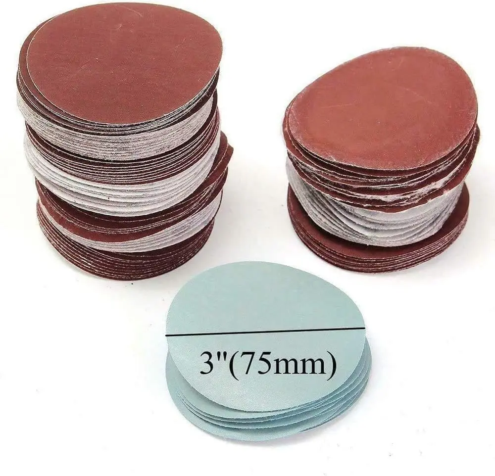 100pcs 75mm Alumina Flocking Sandpaper Discs 80 3000 Grit For Wood Metal Car Sanding Discs Pad Sandpaper Abrasive Hand Tools