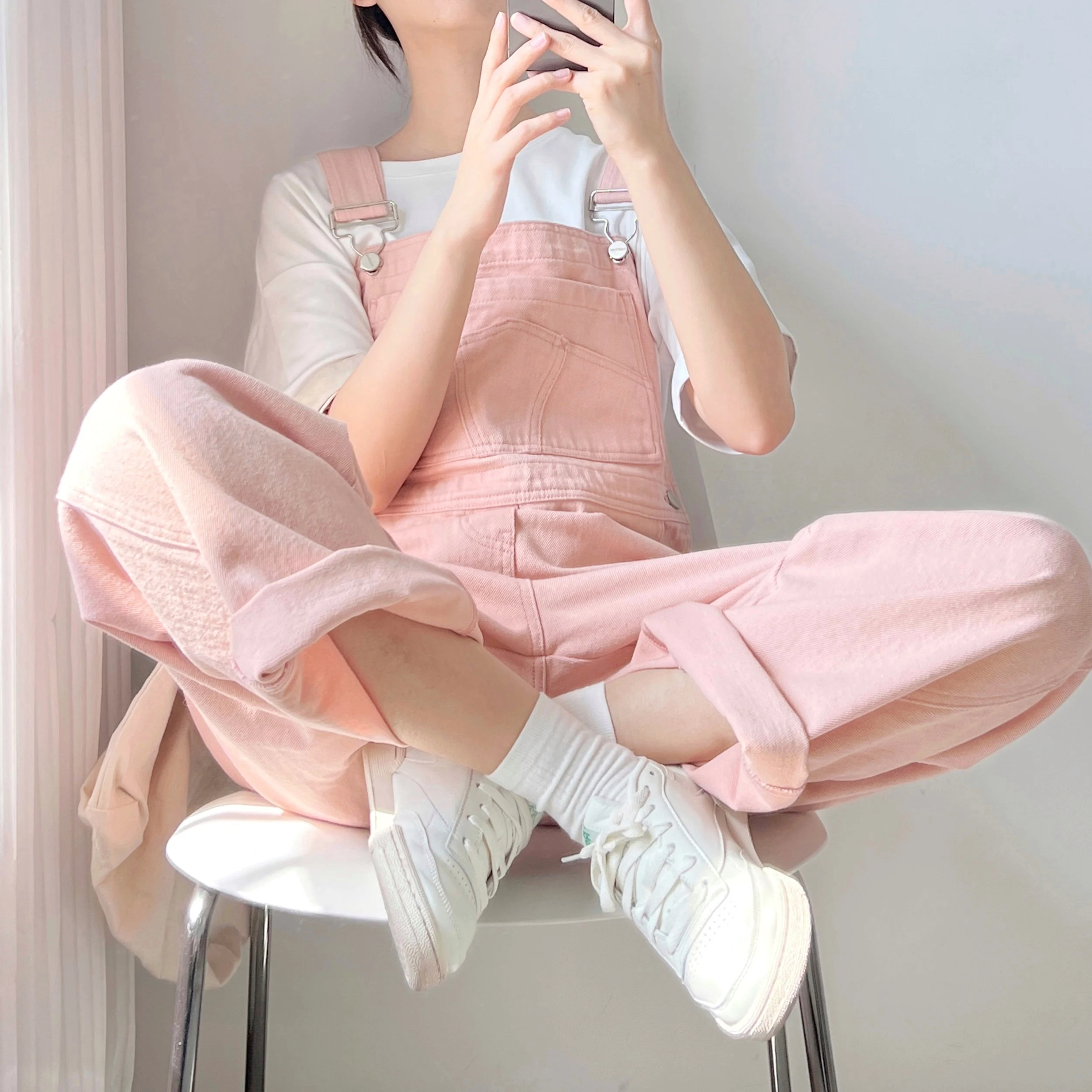 Fretaro Zoet maar niet te veel oranje roze denim overall met wijde pijpen dames zomer hoge taille lange broek casual faion