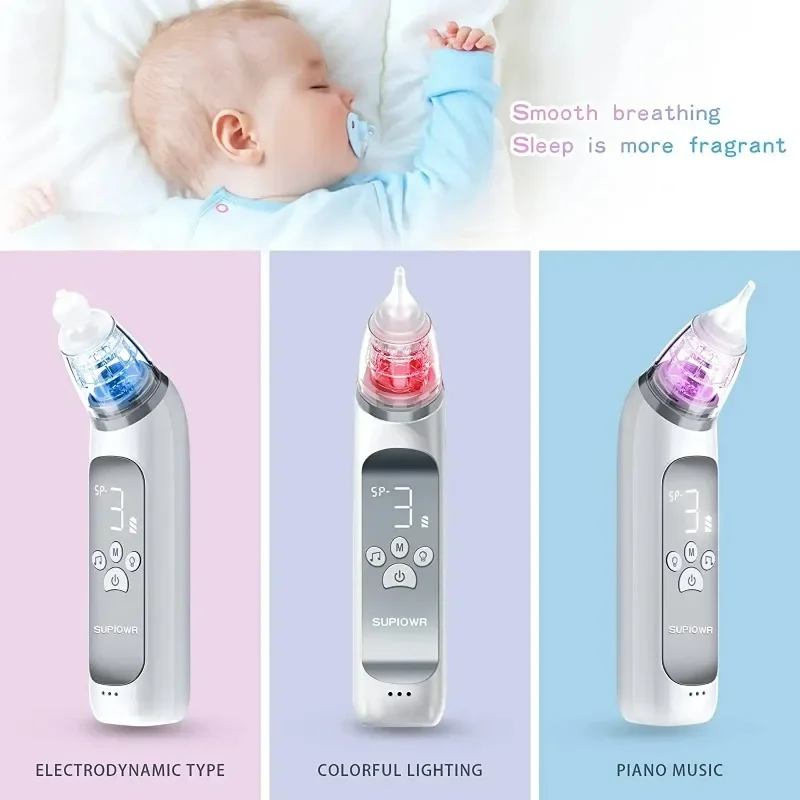 Baby Electric Nasal Aspirator Nose Suction Device with Food Grade Silicone Mouthpiece 3 Suction Modes and Soothing Music