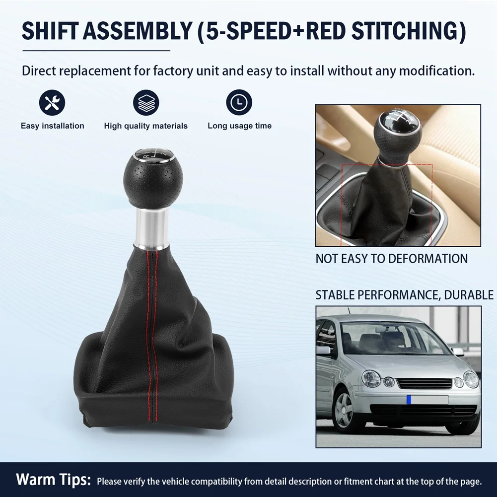 AC76-5 Speed Gear Stick Shift Knob For VW Polo 9N 9N2 9N3 2001-2009 Gear Shift Knob Lever Shifter Gaiter Boot