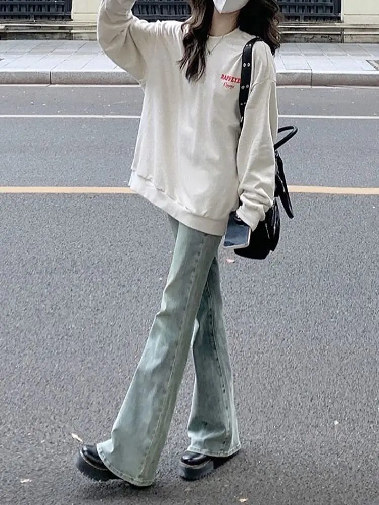 Baggy-Jeans für Damen, hohe Taille, Kordelzug, entspannt, lockere Passform, bequem, Alltagskleidung, praktisch, gemütlich, weich, lang, Palazzo-Mode