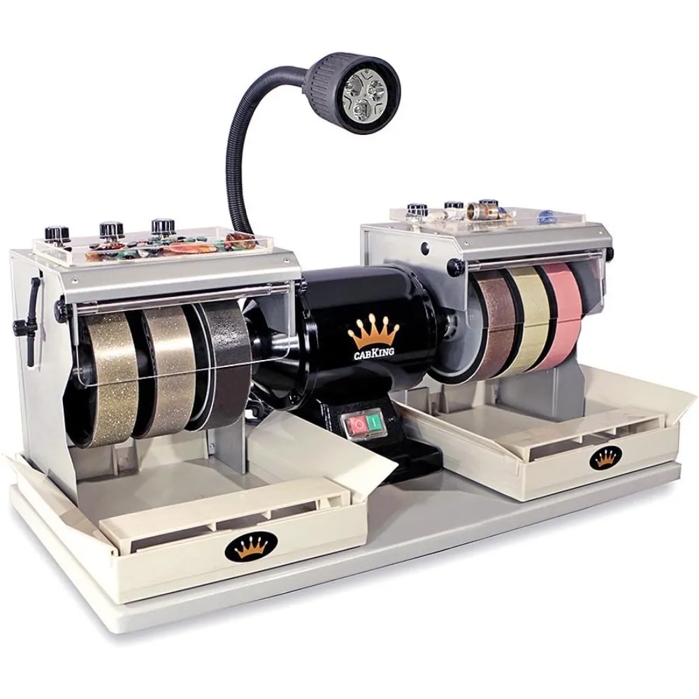 Cabbing Machine Lapidary Equipment - Gem Stone Grinder Jewelry Rock Polisher - Includes Diamond Wheels, LED Lamp