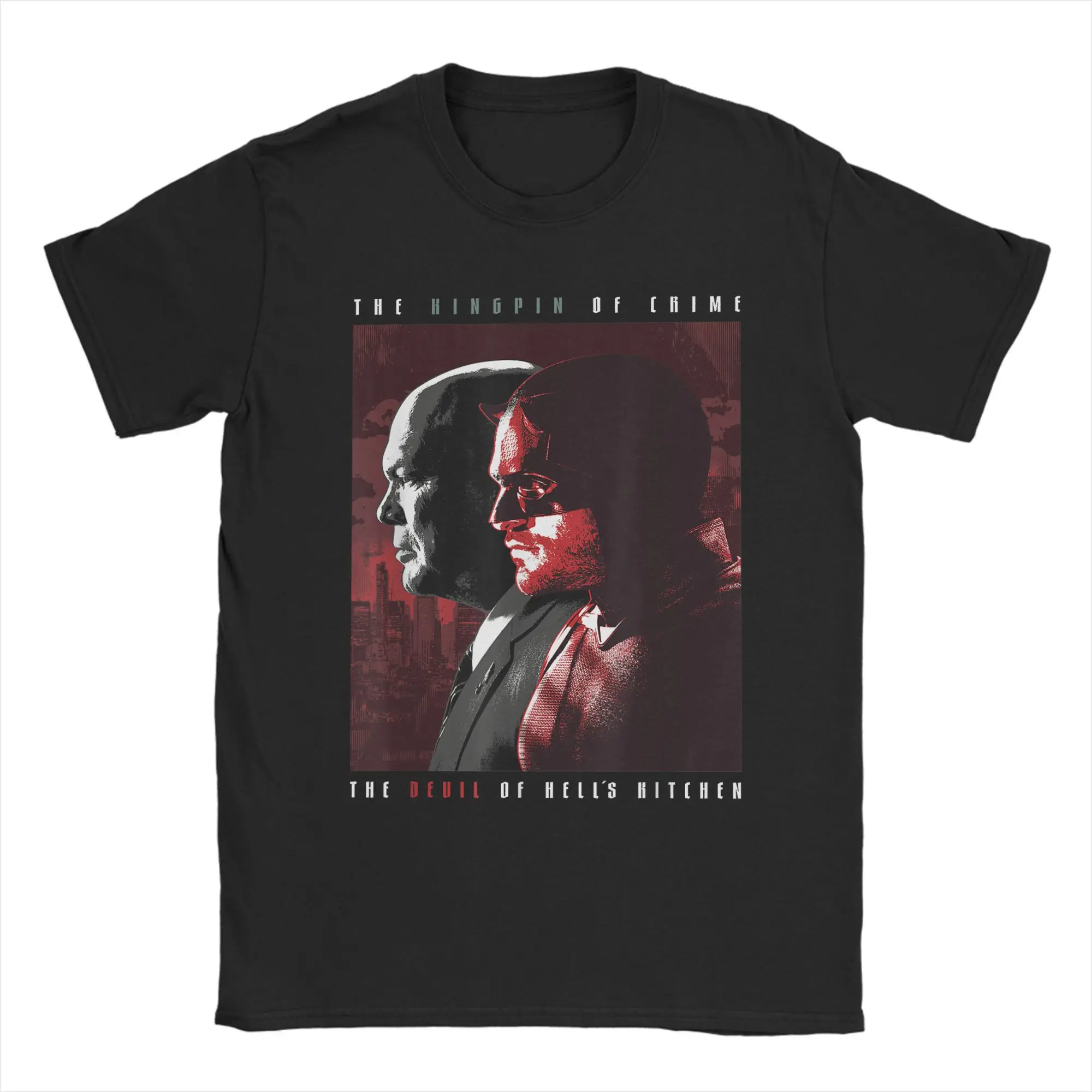 

Оригинальная авторизованная футболка с изображением Диявола Marvel, мужская хлопковая новинка, футболка с круглым вырезом, футболка из сериала с коротким рукавом