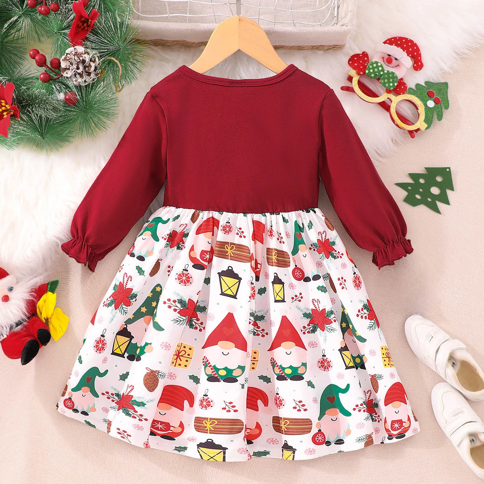 2024 Christmas Kids Girls Dress Long Sleeve Bow Festival Gift Children Dress Sweet Beautiful Cute Soft Comfort Girls Clothing