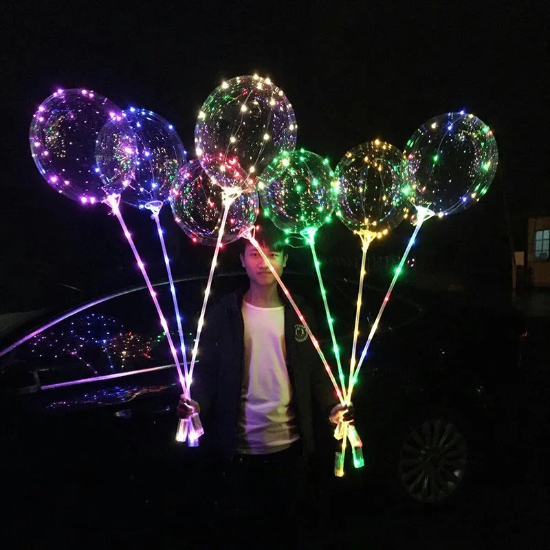 Balão luminoso LED com vara, balões transparentes, brinquedos piscando, dia dos namorados, decoração da festa de casamento, 20 