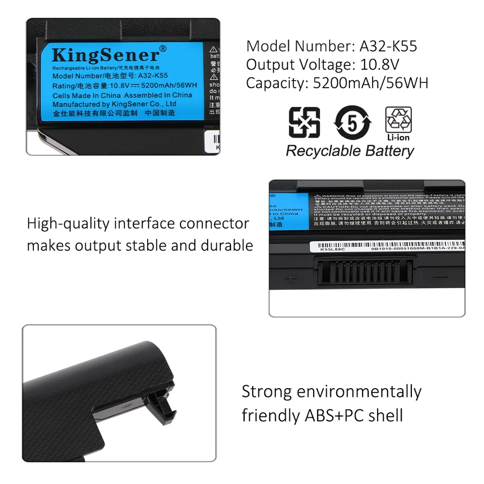 Batteria Per ASUS A32-K55, A41-K55, A42-K55 – 5200mAh, 10.8V, 6 Celle Li-Ion