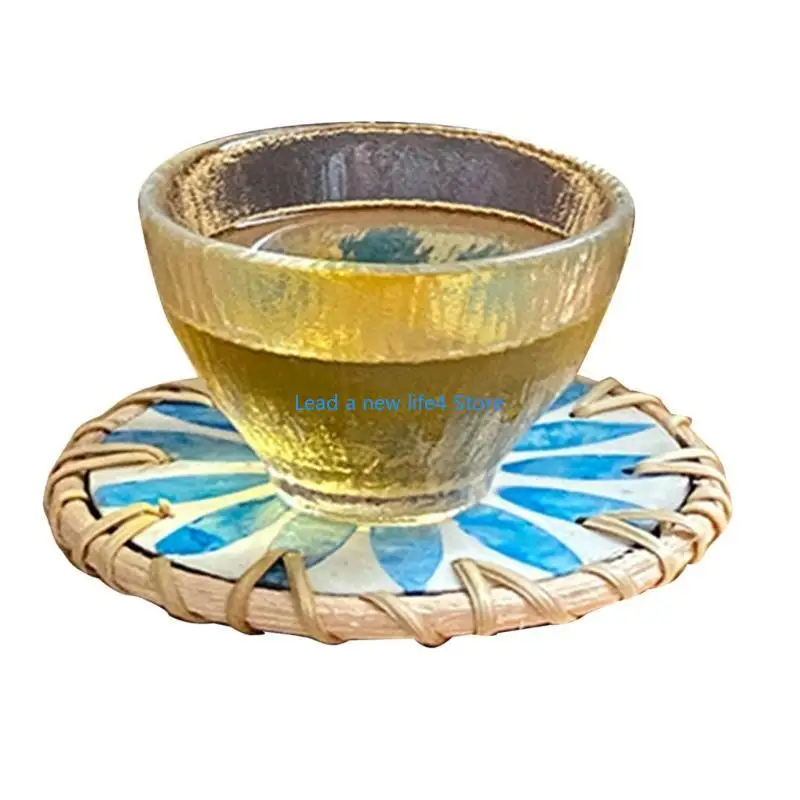 Y55E 1PCS Rattan Cup Matte Personalisierte Schale Hitzebeständiger Untersetzer Dekorativ gewebte Taps -Tasse Matte Desktop
