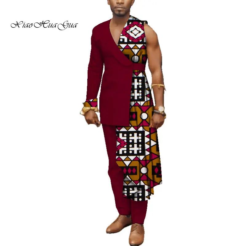 

In Stock M Size African Outfits for Men Long Sleeve Shirt and Pants Suit Set Men's Slim Fit Suits Party WYN497-XH-XL