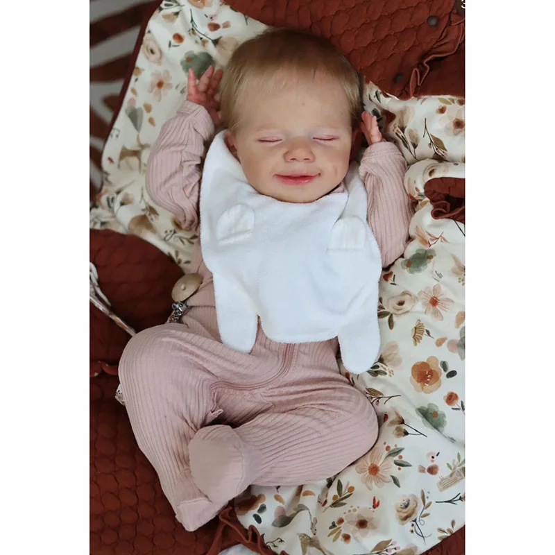 49CM Full Body Silicone Reborn Doll Sleeping April Smile Baby Hand Made High Quality Doll Lifelike Real Baby Collectible ArtDoll