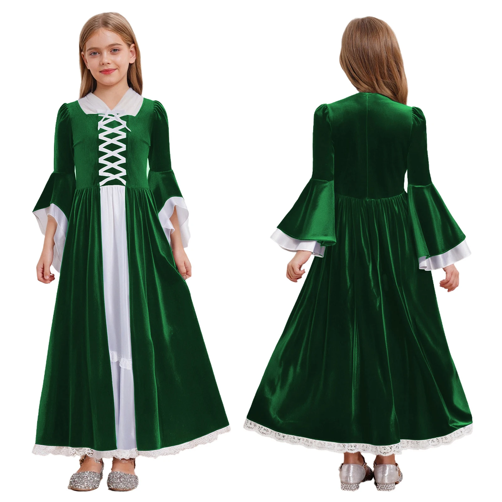 أطفال بنات القرون الوسطى عصر النهضة فستان ريترو المخملية خمر القوطية ماكسي فساتين هالوين تأثيري حلي كرنفال فستان بتصميم حالم
