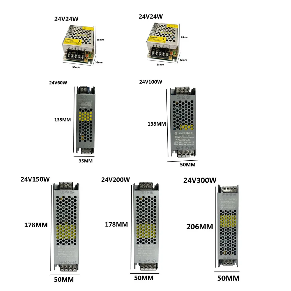 AC 110V 220V To DC12V 24V 48V Transformer 60W 100W 200W 300W LED Driver Power Supply Super Thin Converter for LED Strip Light