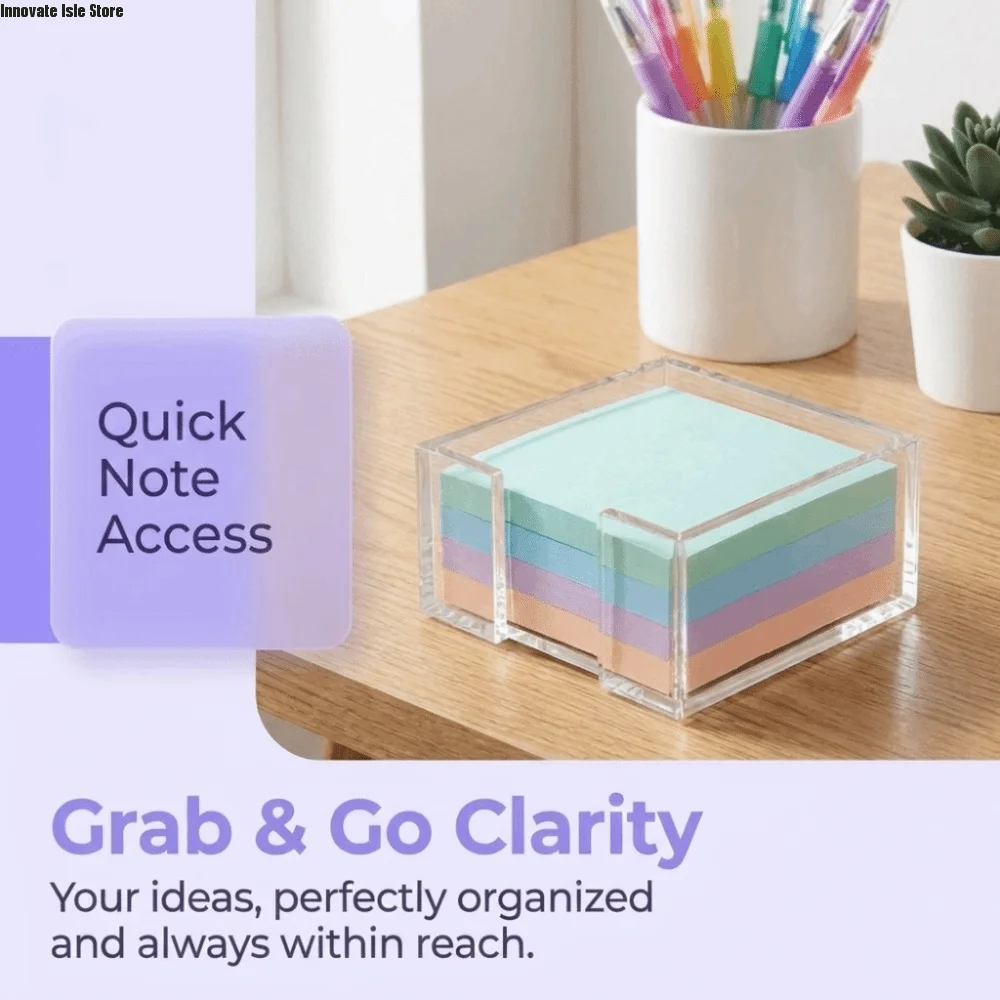 Transparent Sticky Note Holder Crystal Clear Multi-Functional Memo Note Dispenser Desk Organization Portable Memo Pad Stand
