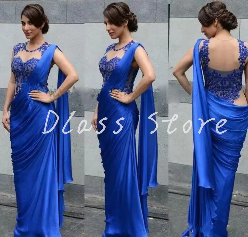 Sexy Royal Blue arabo indiano donne abiti da sera lungo lusso Applique pizzo formale celebrità abiti da festa elegante abito da ballo