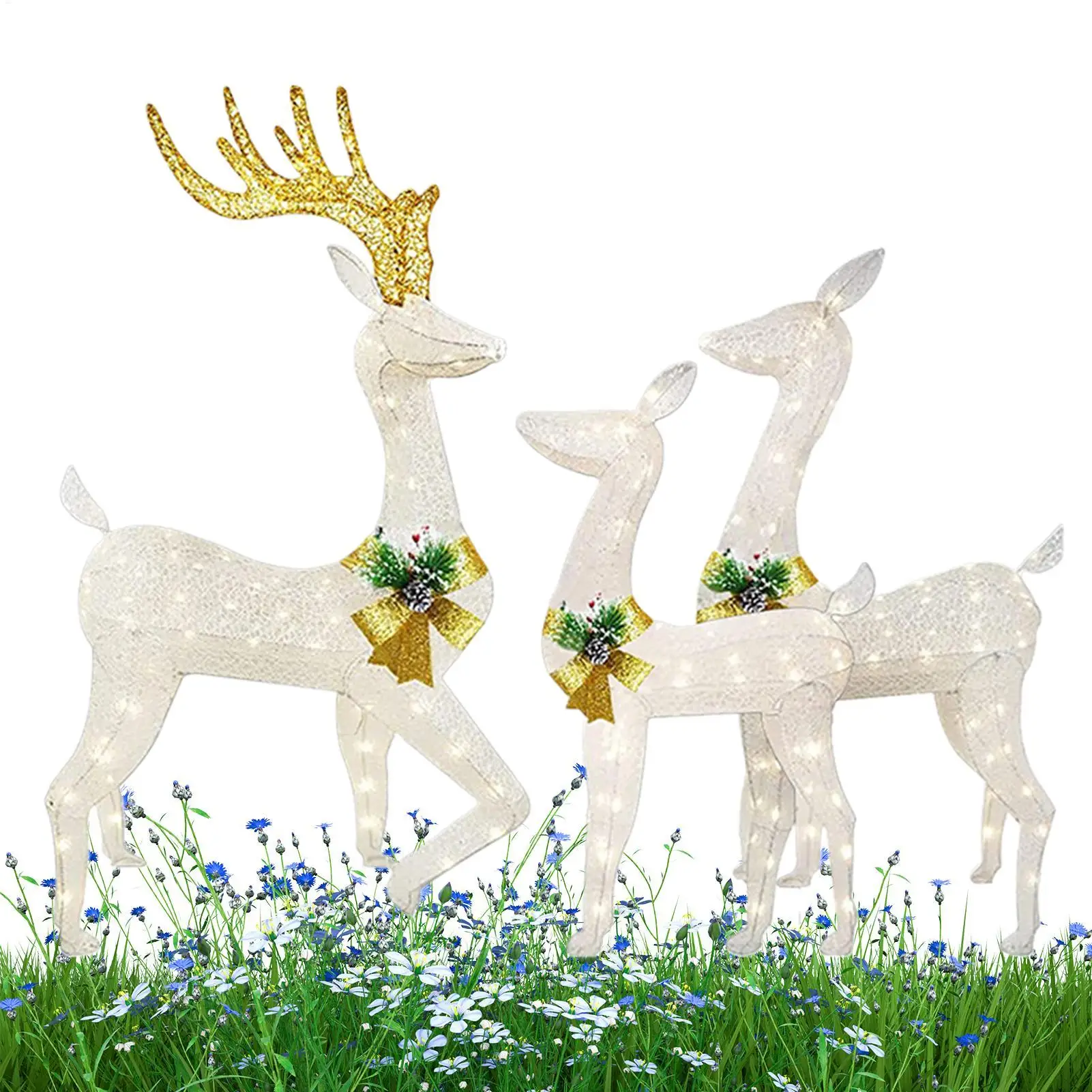 

Christmas Reindeer Stake Light 3-Piece LED Lighted Seasonal Decor Outdoor Lighted Reindeer Stake For Yard Garden Pathway Patio