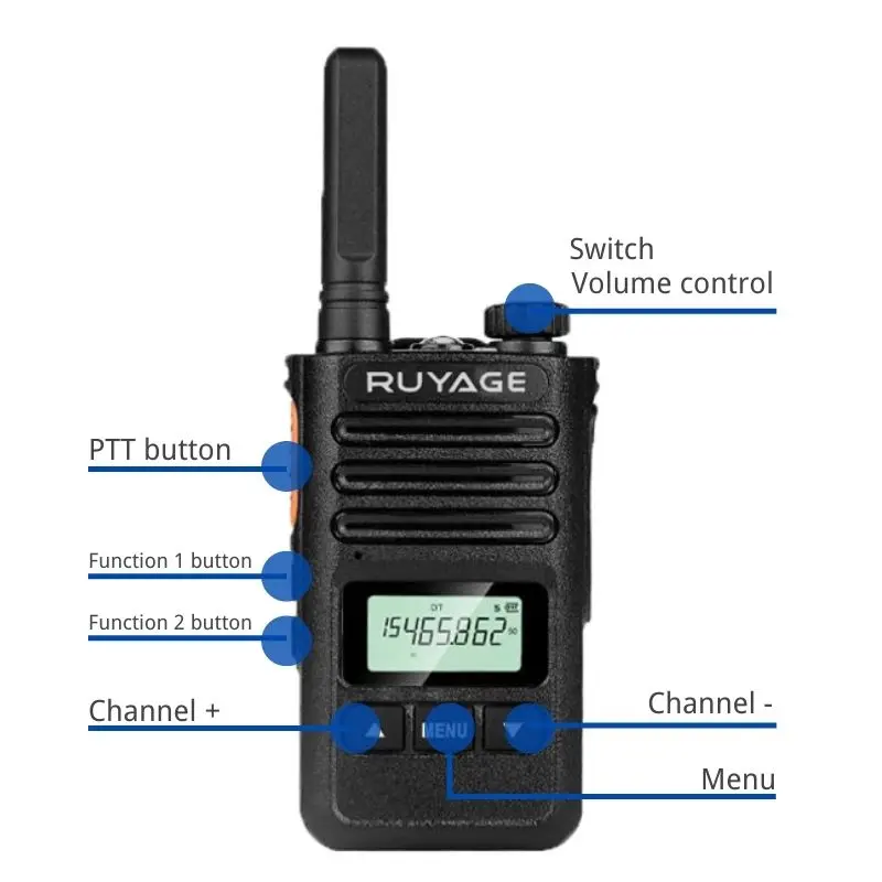 Ruyage-T2 Mini Walkie Talkie, Professional FM Transceiver, UHF Two Way Portable Clock Radio Station, Wireless