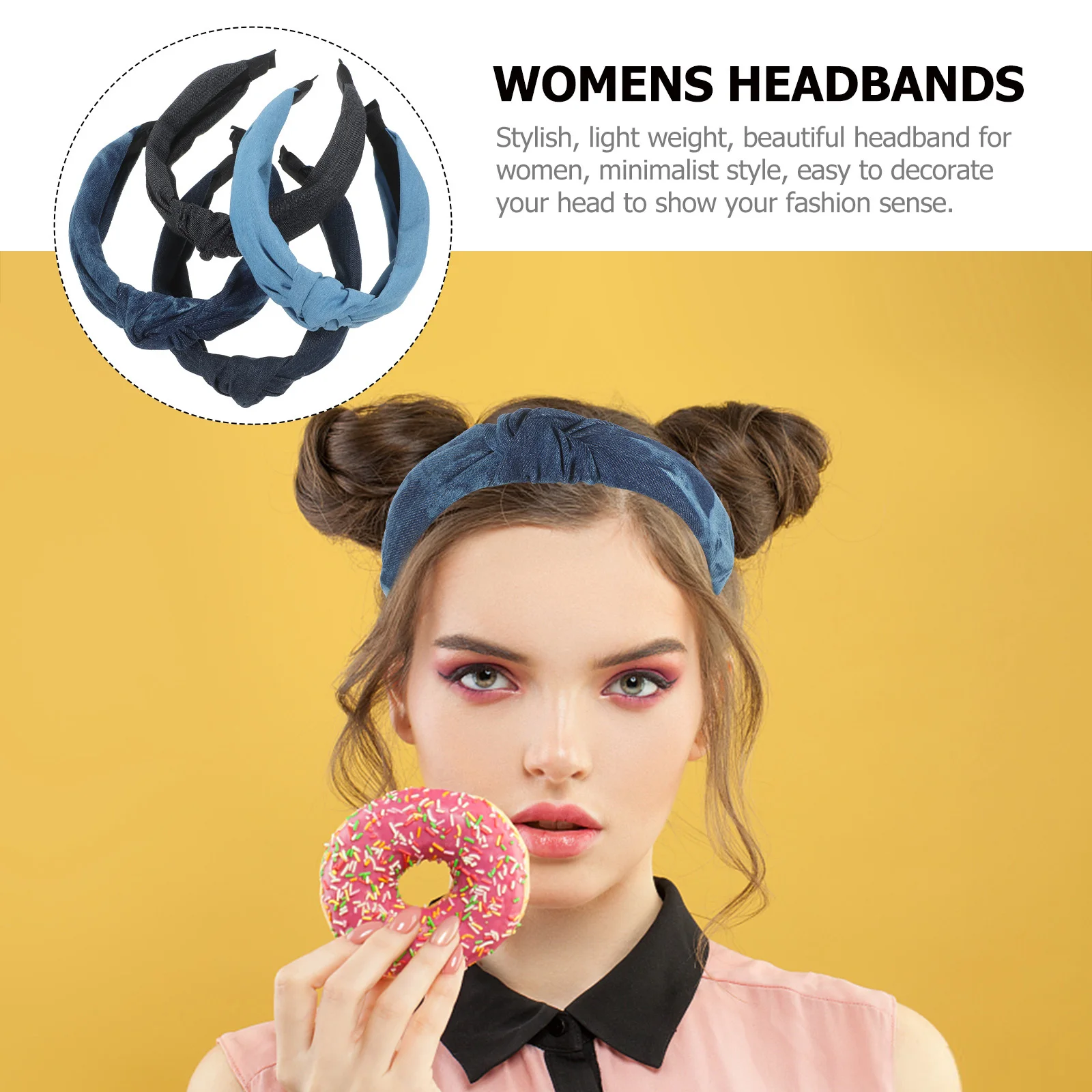 

4Pcs Denim Headbands Women's Knotted Fashion Headband Soft Cloth Material Hair Styling Accessory Fall Accessories