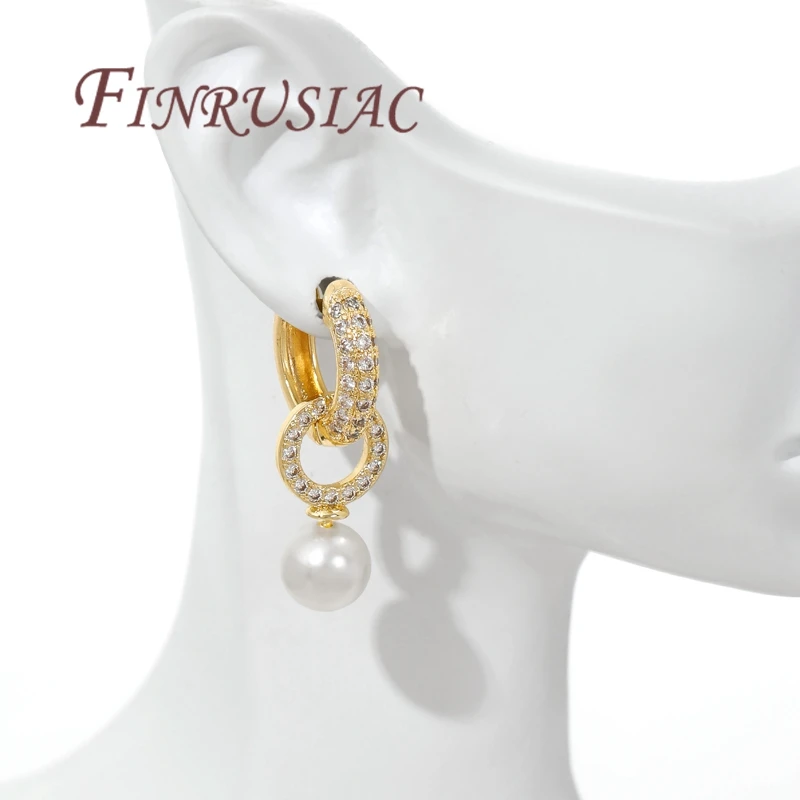 18K Gold Plated Earrings Hooks with Pearl Pendant Mounting Accessories,Fasteners For Earrings,Hypoallergenic Ear Wires - view 2