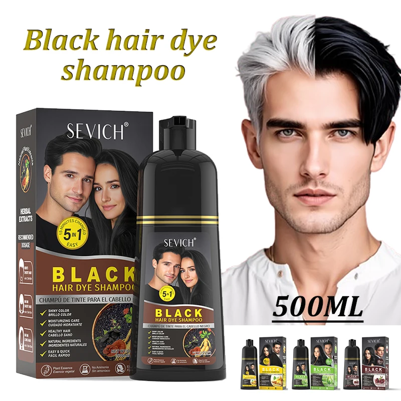 500ml Black Dyed Shampoo Instant Dye Covers Natural Gray Hair Shampoo Black Hair Dye Herbal Ginseng Ginger White Hair Dyed Black