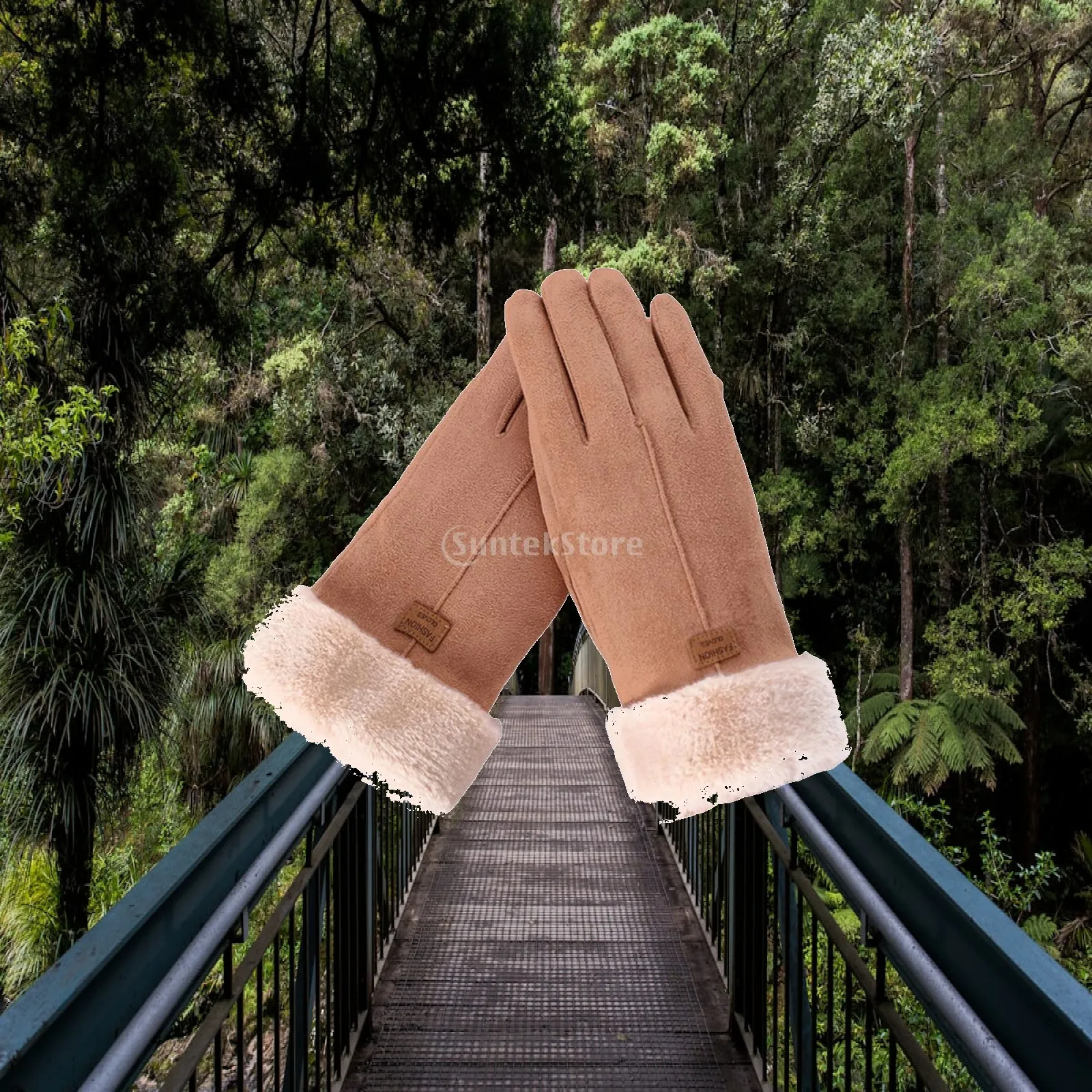 Women Winter Gloves Soft Suede Touchscreen Mittens Warm Windproof Full Finger Gloves for Outdoor Running Cycling Hiking