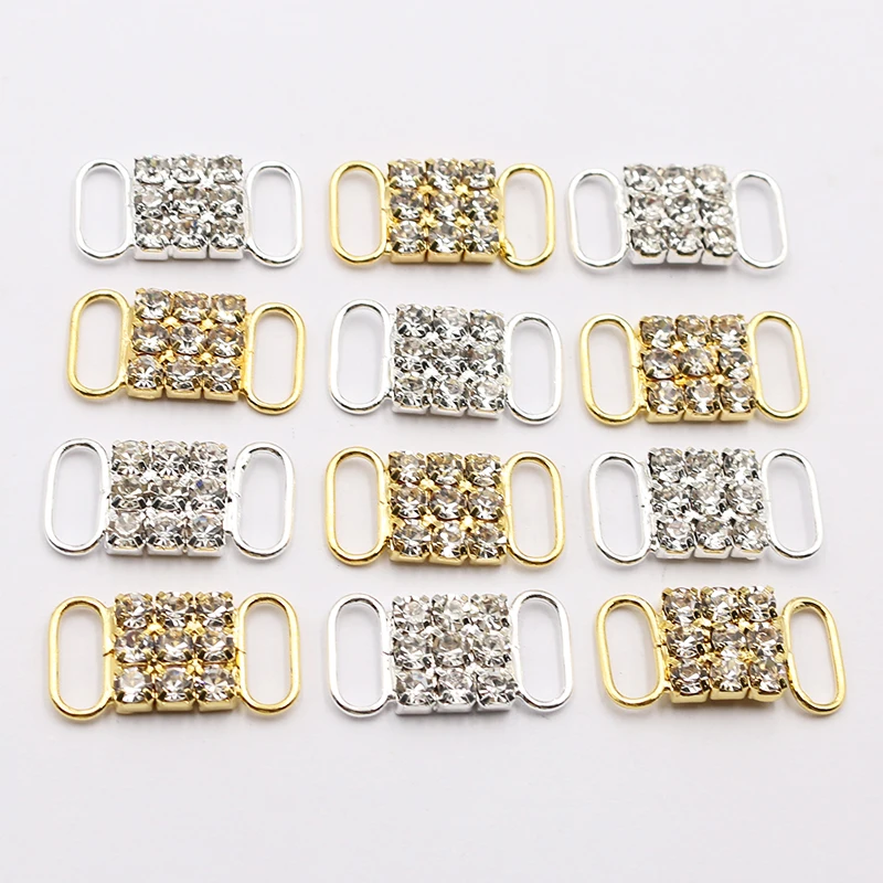 New 10 pieces 12 * 23MM Mini Transparent Crystal Rhinestone Silver/Gold Rhinestone Bikini Buckle, Shoe Bag, Clothing Decoration