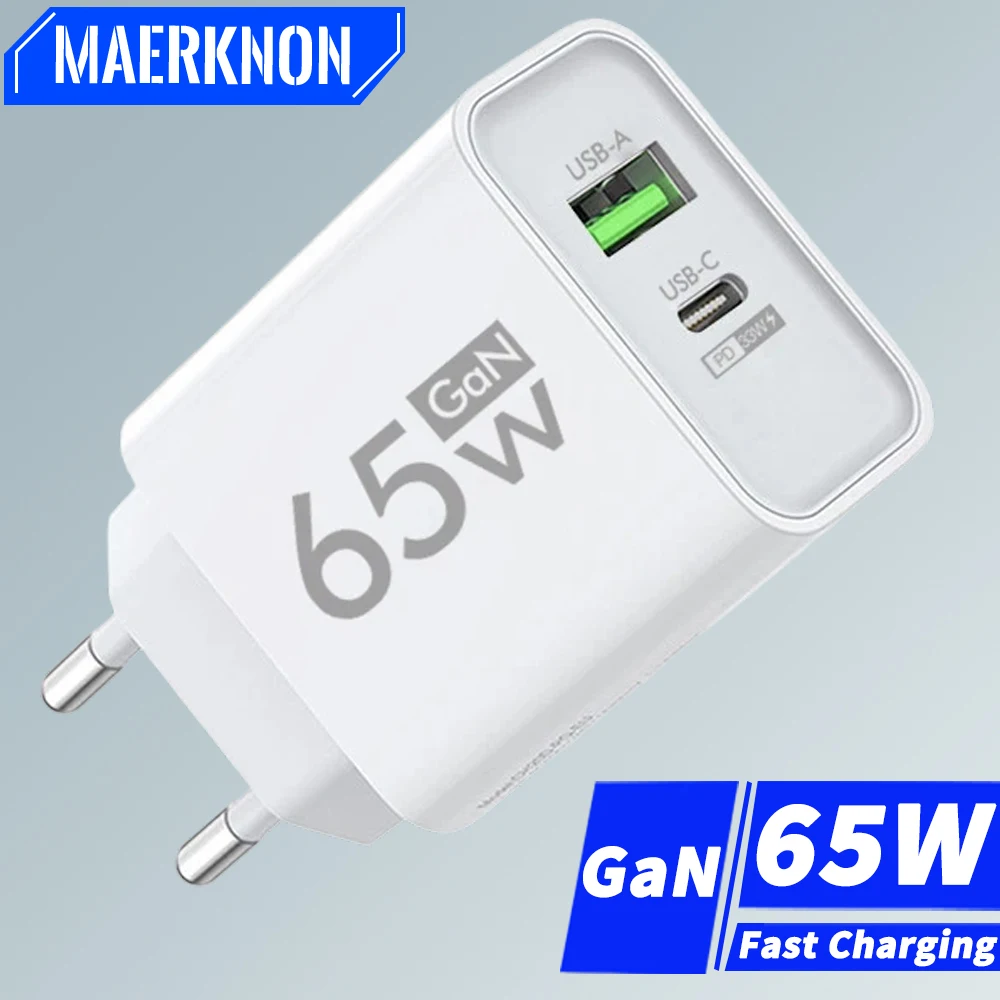 USB C Charger 65W PD 3.0 GaN 2-Port Fast Charging Wall Charger for iPhone 15 Pro Max 15 Plus 14 13 12 iPad Switch Galaxy S23 S22