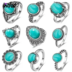 S925 Sterling Silver Ring Vintage Ring Gemstone Ring Silver Fine Jewelry Natural Turquoise Rings