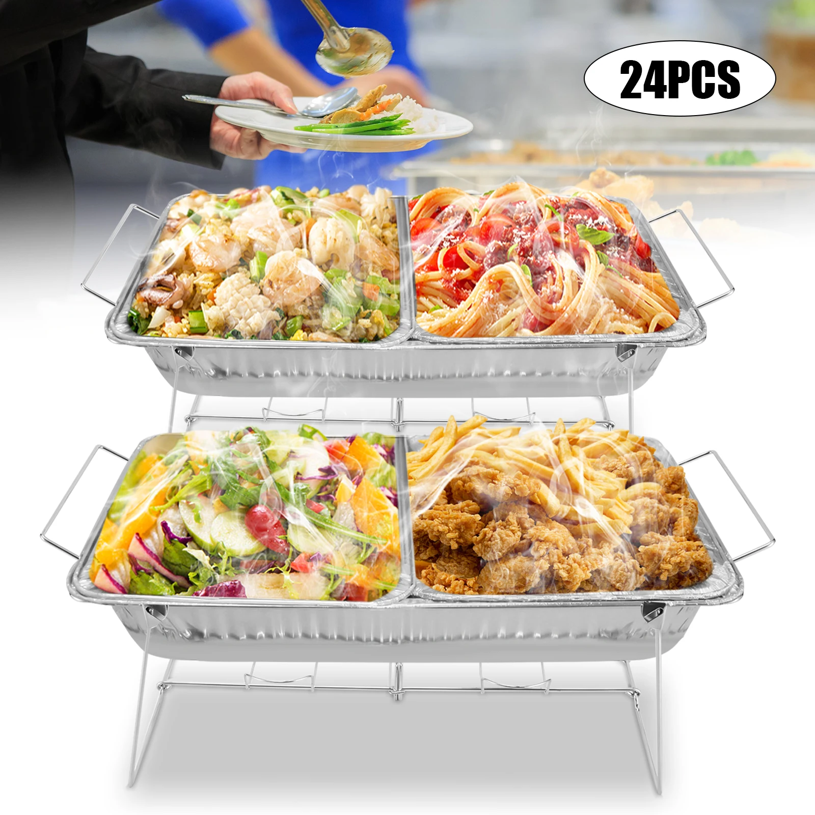 

24 Pcs Chafing Wire Racks Buffet Stand Full Size Racks For Dish Serving Trays Food Warmer Catering Supplies