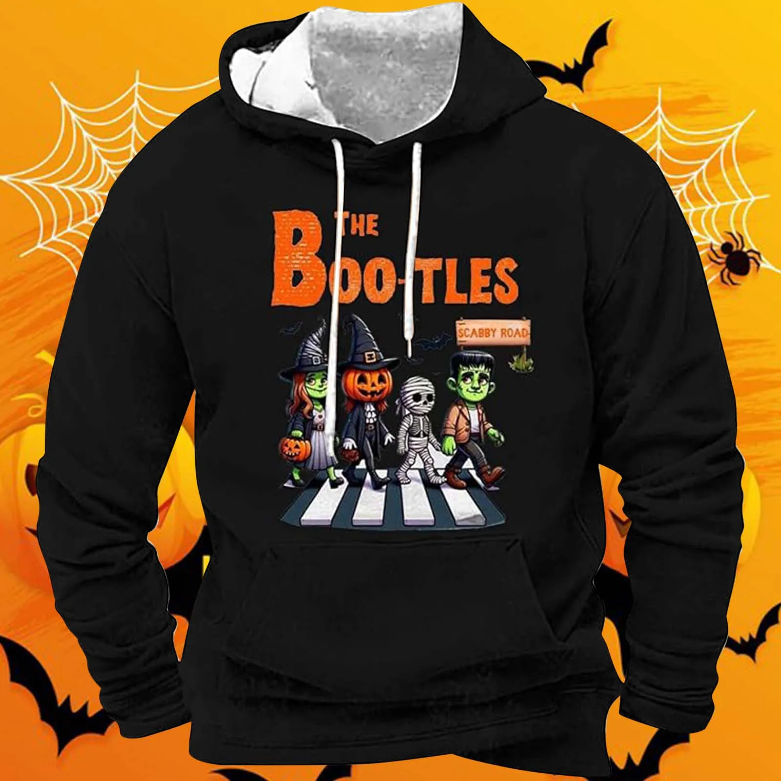 

Men'S Halloween Printed Pullover Round Neck Long Sleeve Drawstring Hooded Warm Jumper Fashion Personality Casual Hoodie