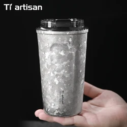 Tiartisan Pure Titanium Exquisite Double-Walled Water Bottle Coffee Cup Premium Ice Crystal Surface Tea Mug 400ml 500ml