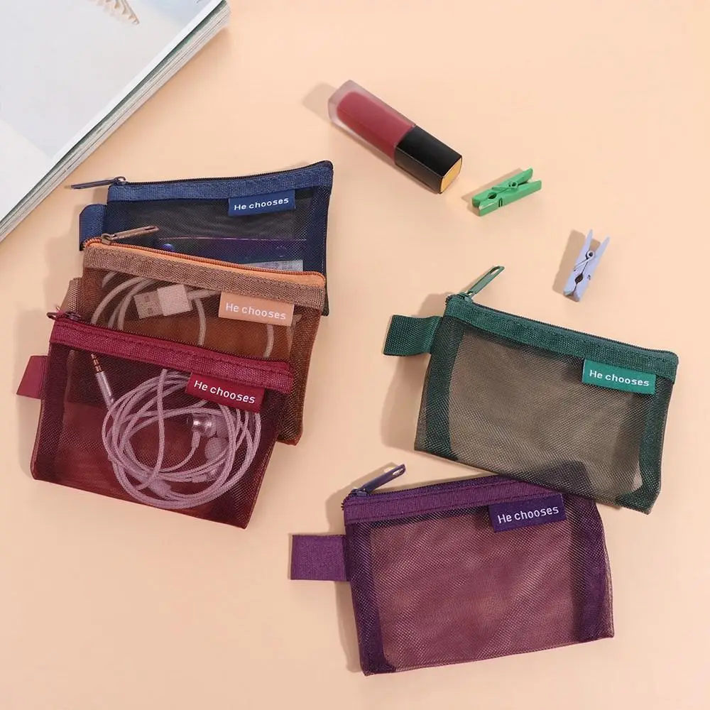 Change Storage Bag Mesh Coin Bags Lipstick Cosmetic Bag Coin Money Bags Mini Coin Purse Solid Color Sanitary Napkin Storage Bag