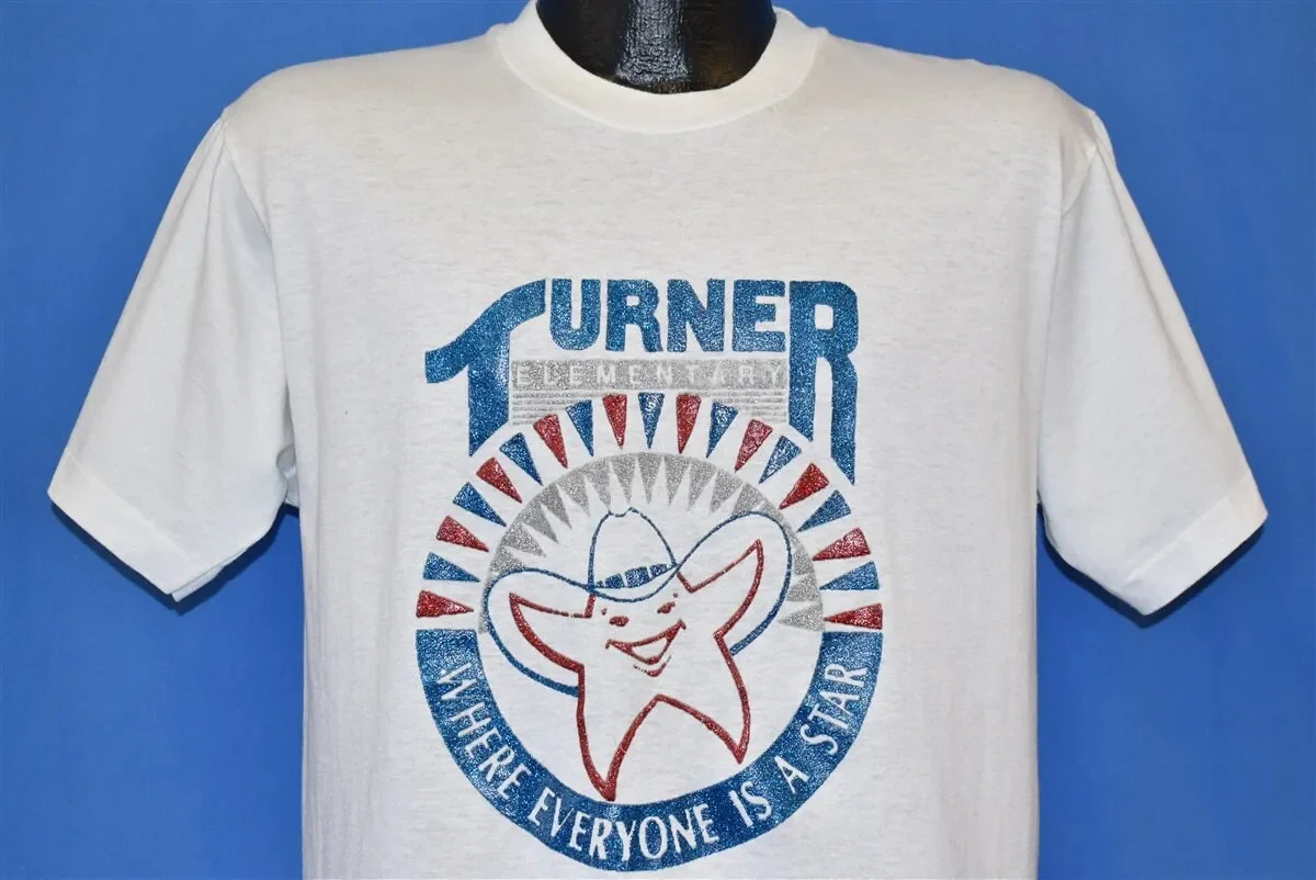 90s Turner Elementary School Where Everyone Star Glitter Cowboy T Shirt Large