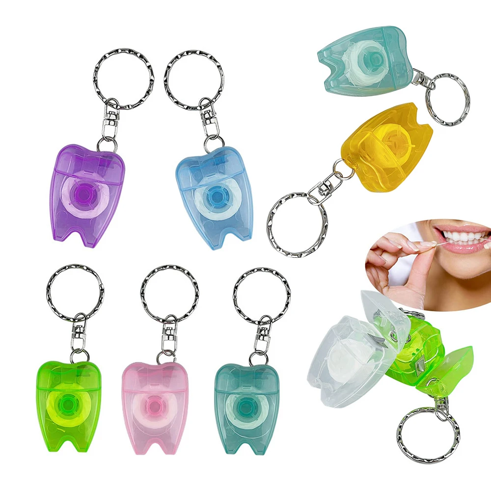 50/100 pçs fio dental com chaveiro para cuidados com as gengivas limpeza dos dentes cuidados orais forma do dente jóias dentárias chaveiro