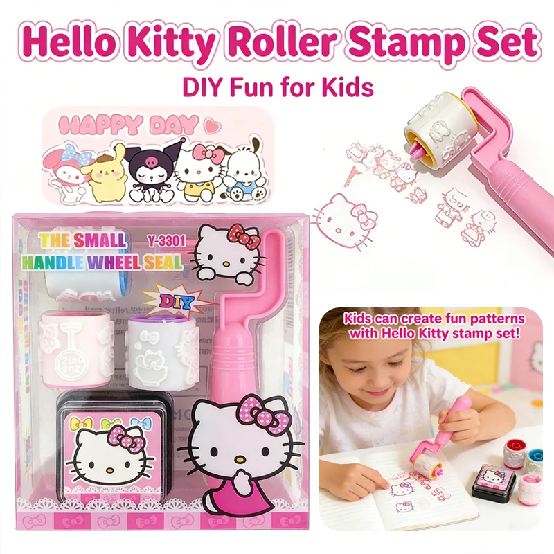 

Набор для творчества Sanrio Hello Kitty DIY Roller Stamp Set 2026, милый мультяшный дизайн для детей, идеальный штамп-награда с чернильной подушечкой, идеальный подарок для детей