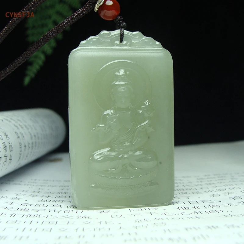 CYNSFJA New Real Certified Natural Hetian Nephrite Unisex Lucky Amulets Guanyin Jade Pendant Light Green Hand-Carved Bless Gifts