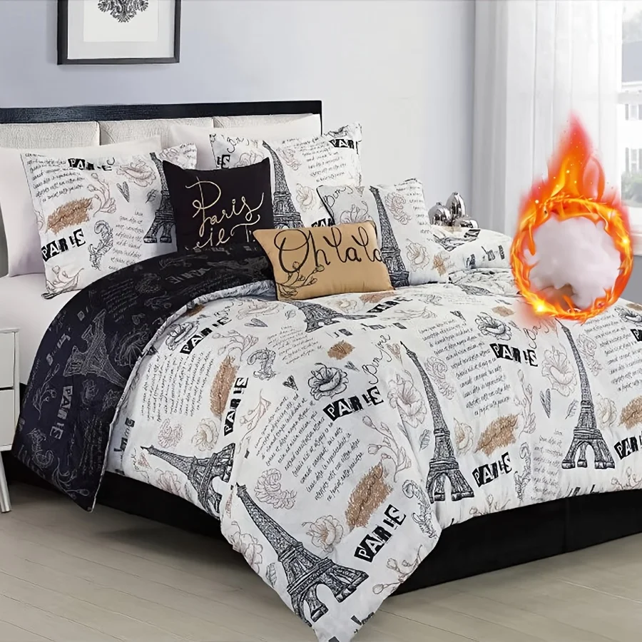 

7pcs Printed Comforter Set 1 Comforter 2 Pillow Shams 1 Decorative Pillow 1 Breakfast Pillow 1 Cushion 1 Bed Skirt Easy to Care