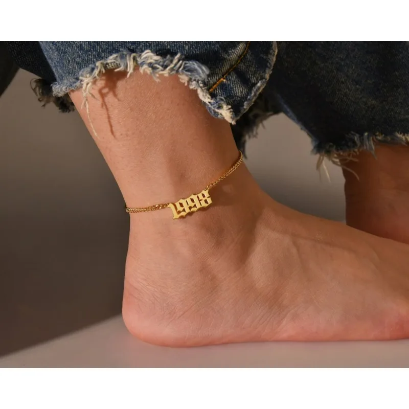 

Custom Angel Number Anklet Lucky 1998 Date Birth Year Anklet Stainless Steel 111-999 Angel Number Ankle Anniversary Gift
