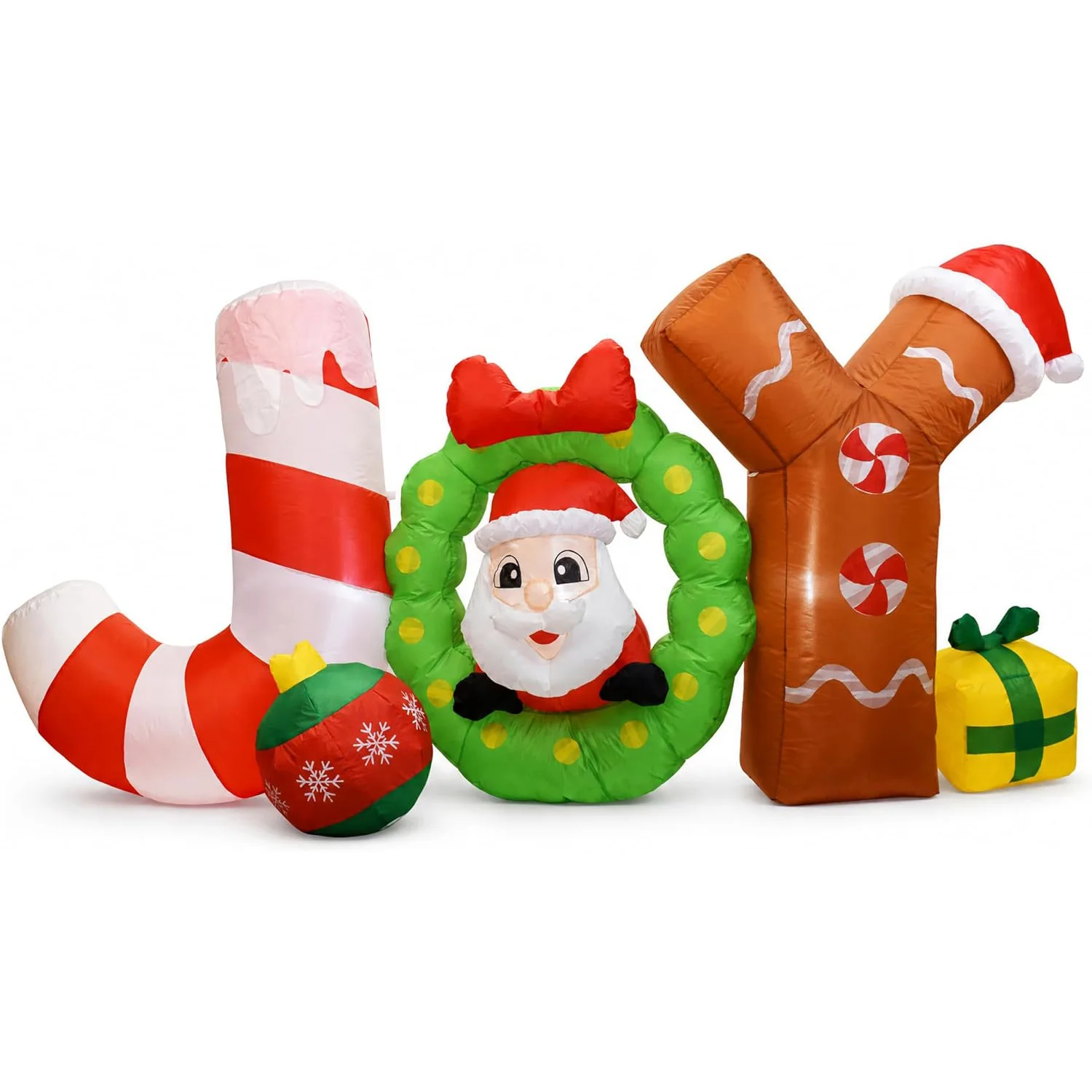 6FT Lighted Christmas Inflatable Joy Sign with Santa Claus, Built in LED Outdoor Yard Lawn Garden Porch Decoration, Easy Setup, Self-Inflating Waterproof Fabric, Includes LED Lights, New Year Party Decorations