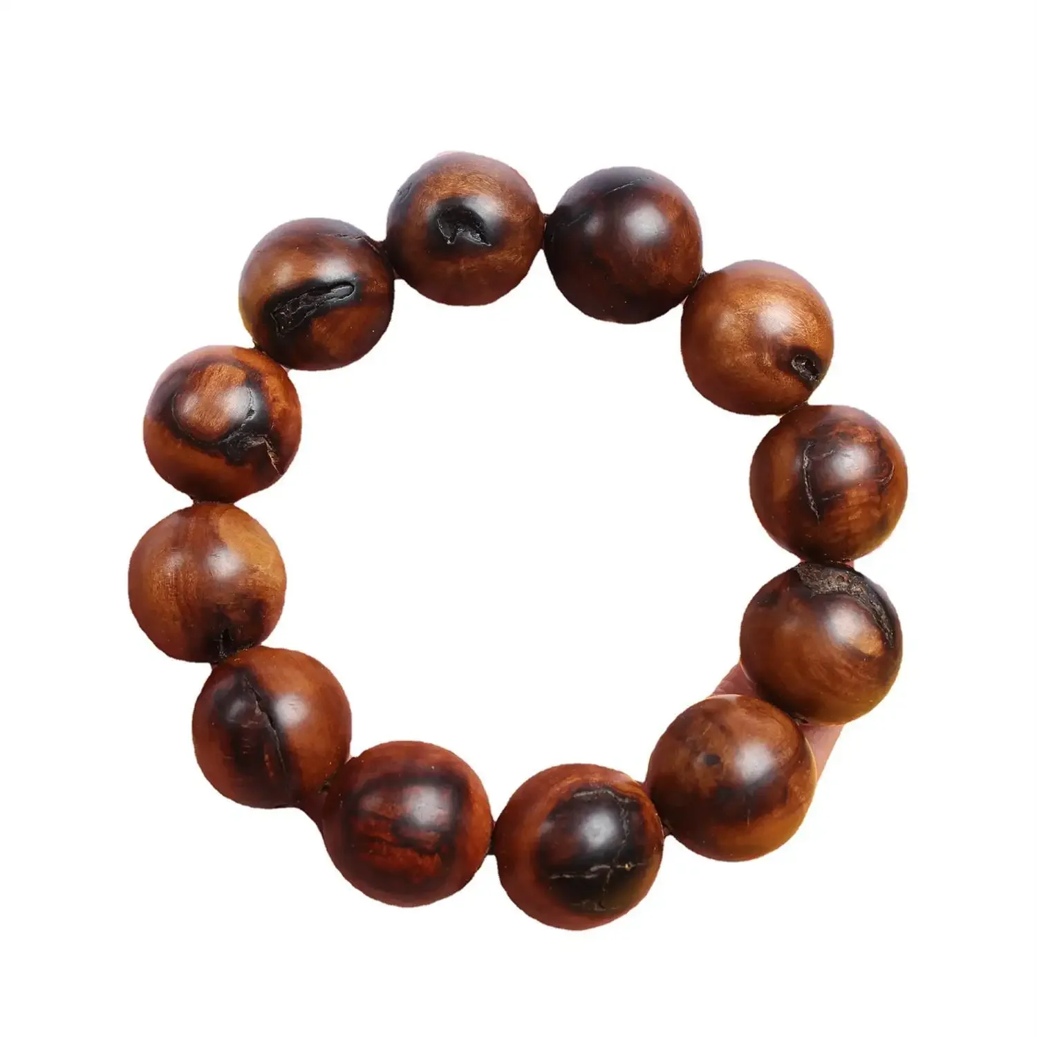 Men's Natural Thunder Struck Wood Bracelet with Lightning Struck Jujube Wood Beads and Raw Thunderstruck Peach Wood Charm