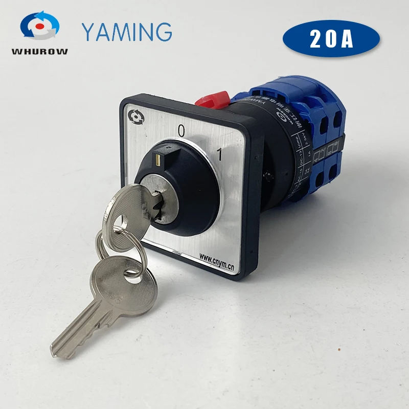 YMW26 LW26-20YS3/2S Single Hole With Key Universal Selector Two Poles 2 Positions 0-1 OFF-ON Power Supply 20A Rotary Cam Switch