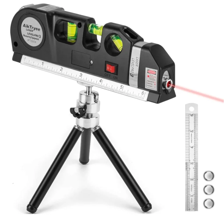 New Laser Level Horizon Vertical Measure 8FT Aligner Standard and Metric Rulers Multipurpose Measure Level Laser Black Dropship