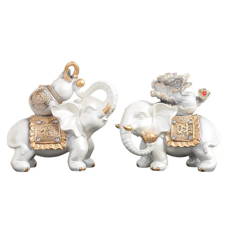 

2021 Modern Fengshui Home Decor White Enfeite De Elefante Branco Living Room Tv Cabinet Elephants Sculpture Lucky Ornaments