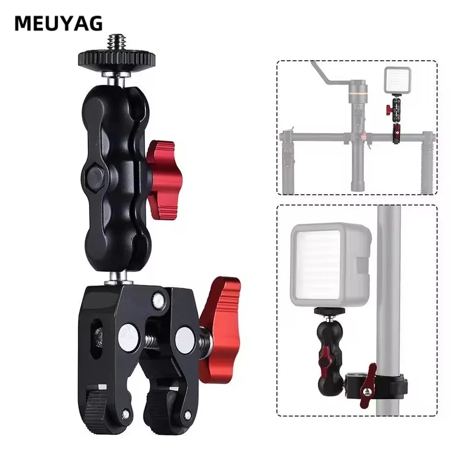 

Super Clamp Camera Clamp Mount Monitor 360° Ballhead Magic Arm Double Ball Head Adapter for DSLR Camera/Gopro/LED Lights/phone