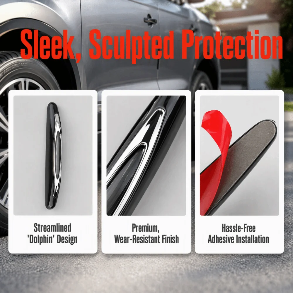 4PCS Modern Outline ABS Car Door Edge Guards Black, Grey Universal Car Door Protector Trim Car Door Corner Guards Exterior Mod