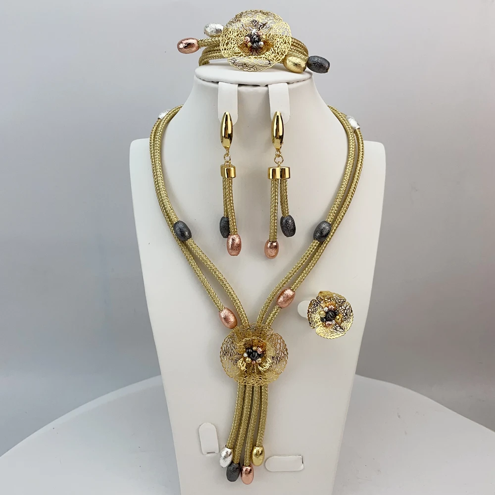 EMMA موضة دبي مطلية بالذهب الخرز القلائد أقراط خواتم مجموعات المجوهرات الجميلة للنساء هدايا مجوهرات حفلات الزفاف FHK22828