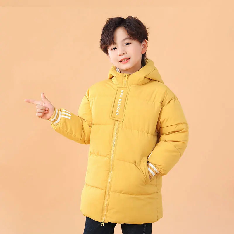 

Autumn and winter new children's mid to long length down cotton jacket with plush and thick cotton coat, medium to large childre